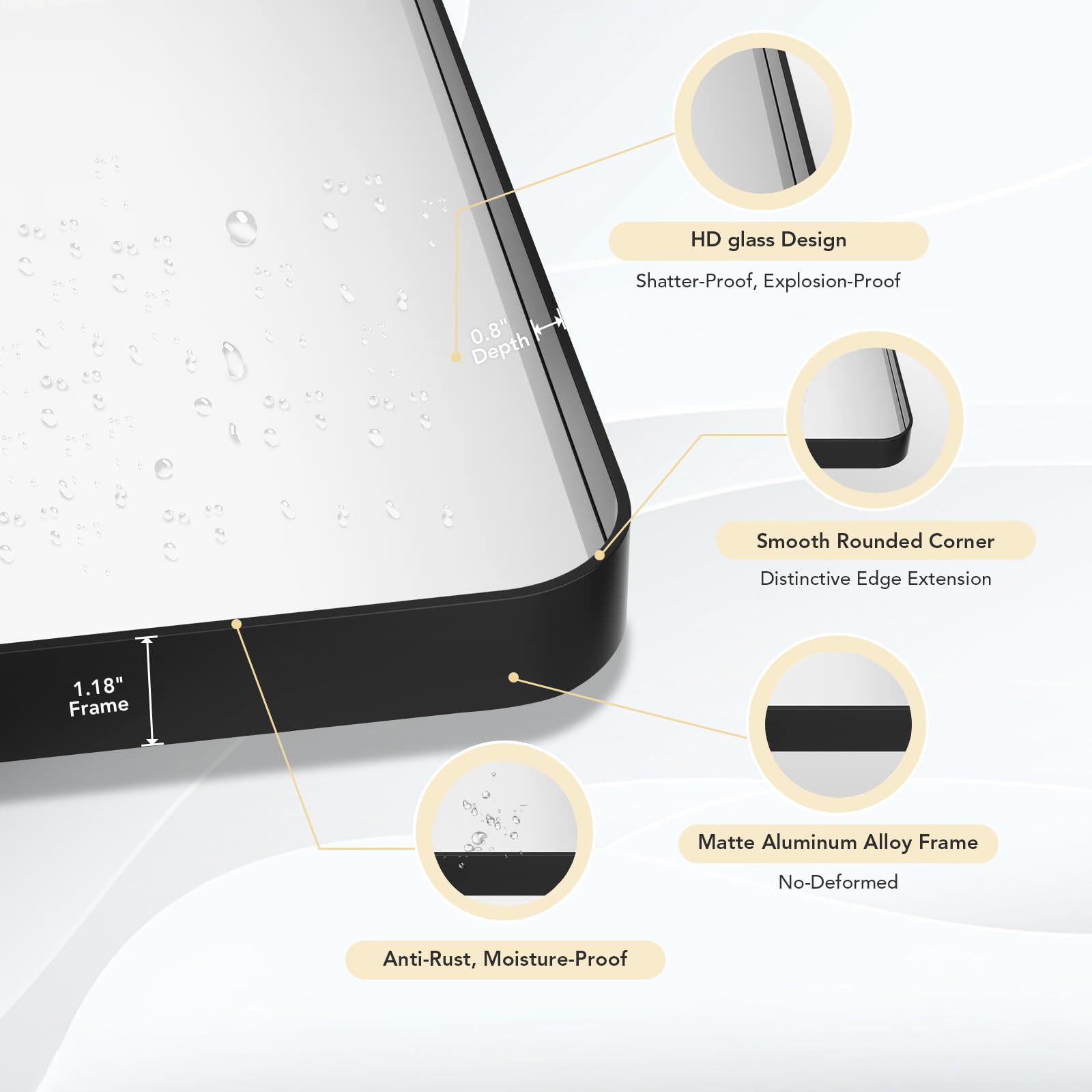 GARVEE Black Mirror Wall Mirror 48×32 Inch | Metal Frame | Horizontal/Vertical | Fog-Free | Easy Install | Bathroom, Bedroom, Living Room Fashion