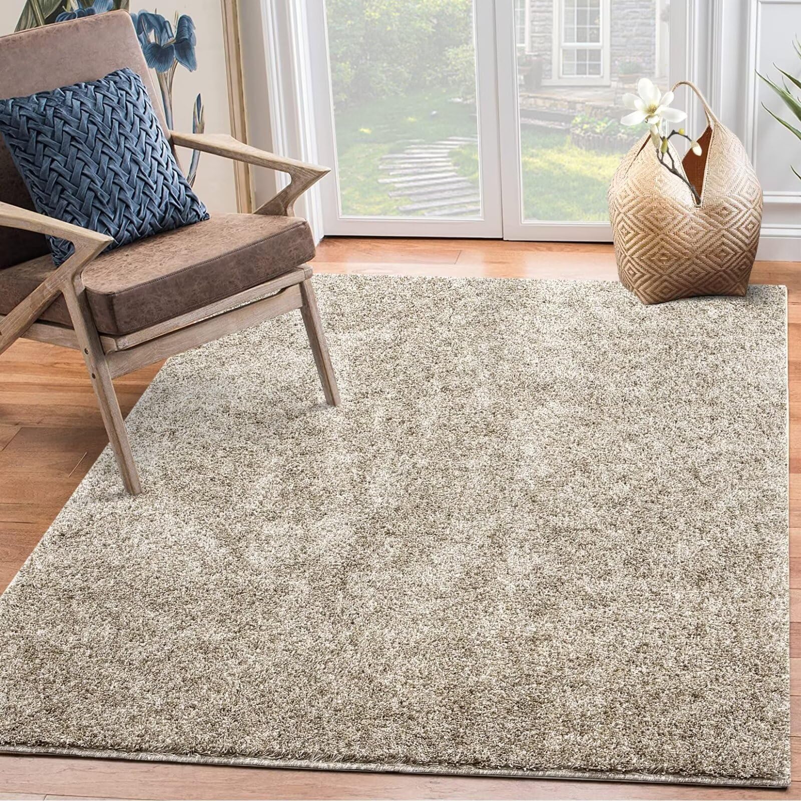 GARVEE Extra Large Modern Soft Fluffy Shag Rug 9′ x 12′ Non Slip Non Shedding Plush Carpet for Living Room, Bedroom, Dining Room, Natural Online Sale