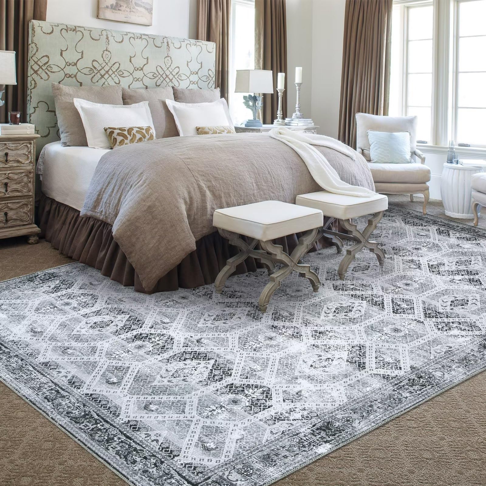 GARVEE Grey Area Rug 5×7 Geometric Pattern, Machine Washable, Chenille Material, Anti-Slip, Foldable, Ideal for Living Room Online Hot Sale