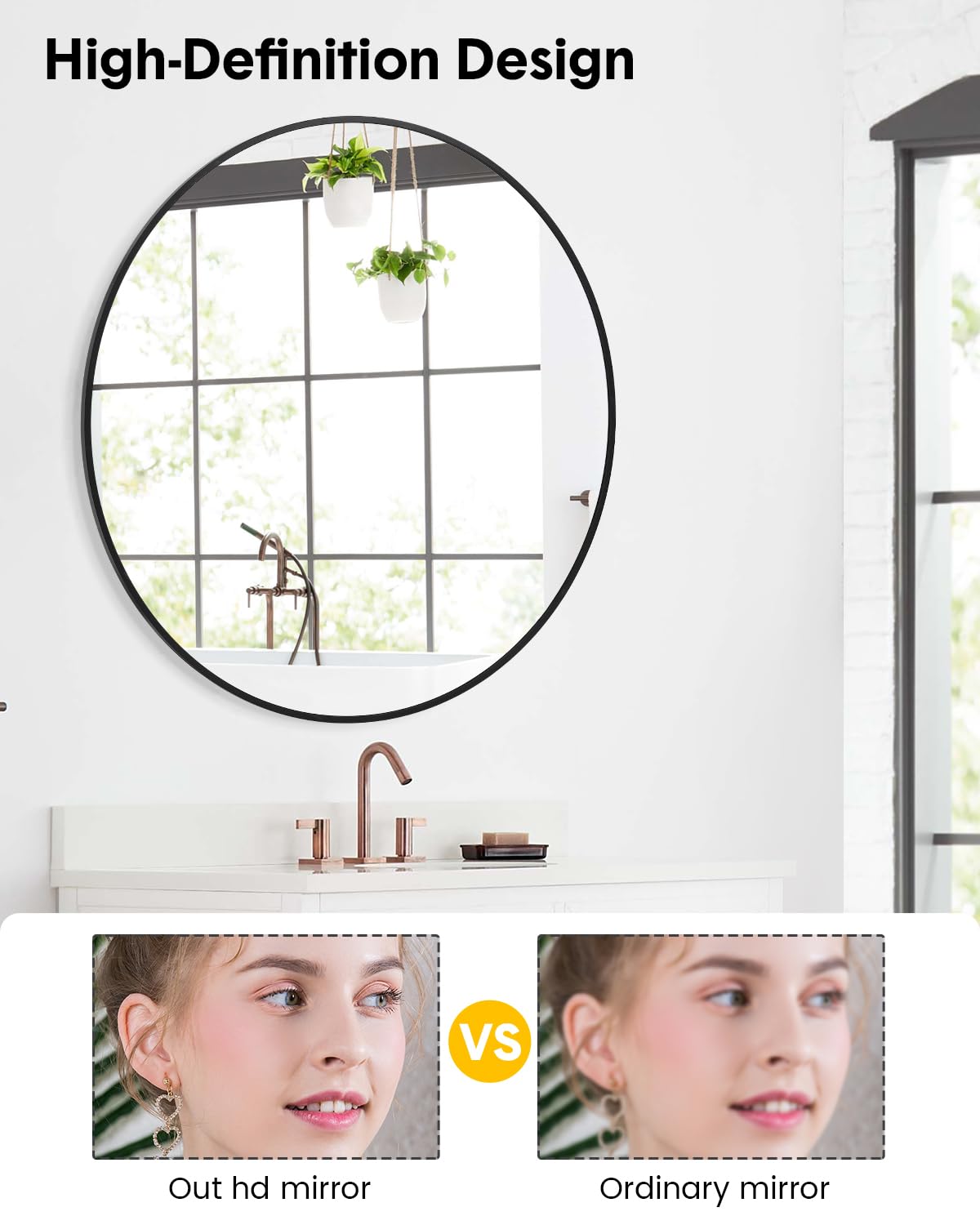 GARVEE Large Round HD Eco-Friendly Bathroom Mirror, 36 inch Gold Circle, Small Matte Black Metal Frame, Easy Install for Vanity, Living Room