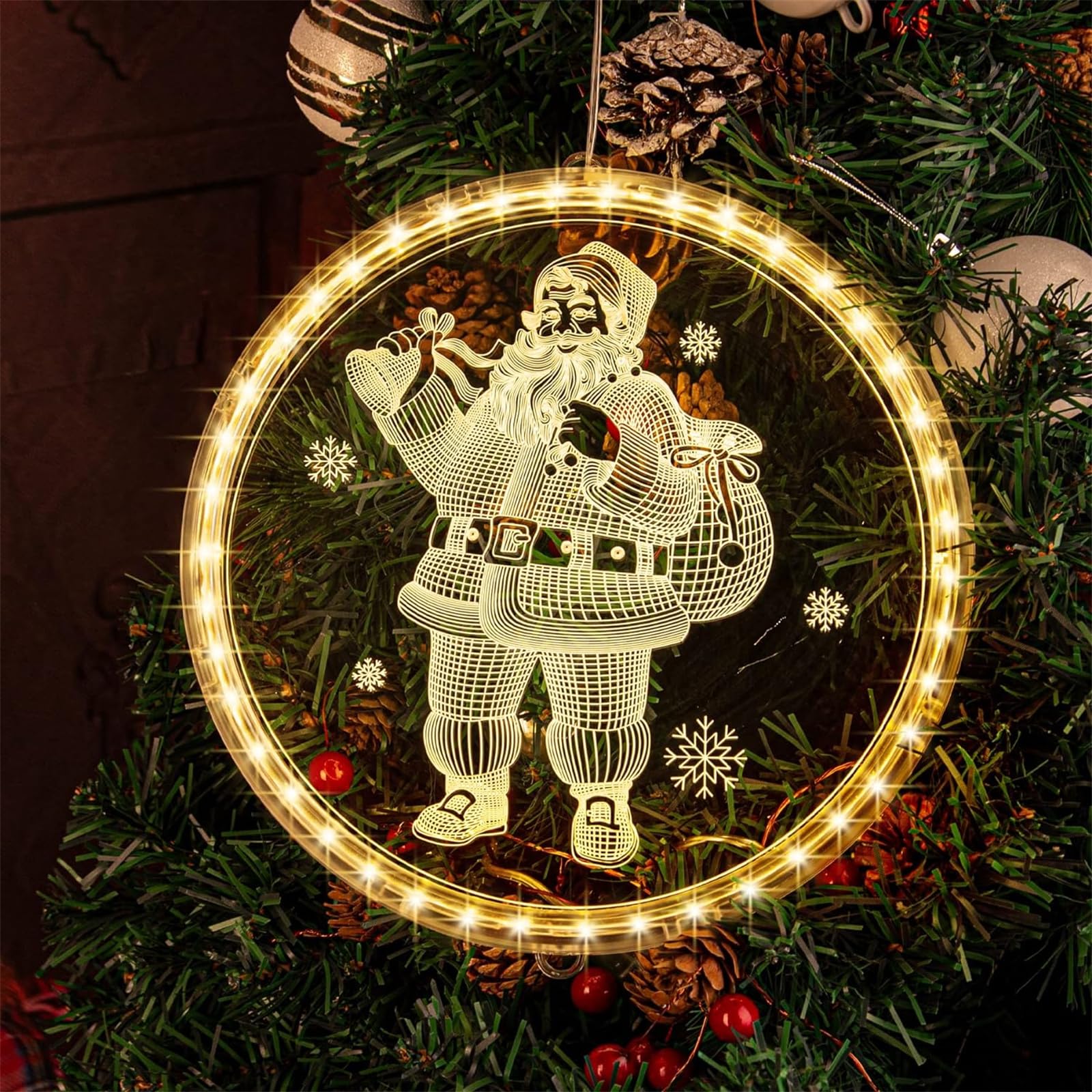 GARVEE LED Christmas Window Lights 7LM High Brightness Energy Saving Battery Powered Hanging Xmas Decorative Light Santa