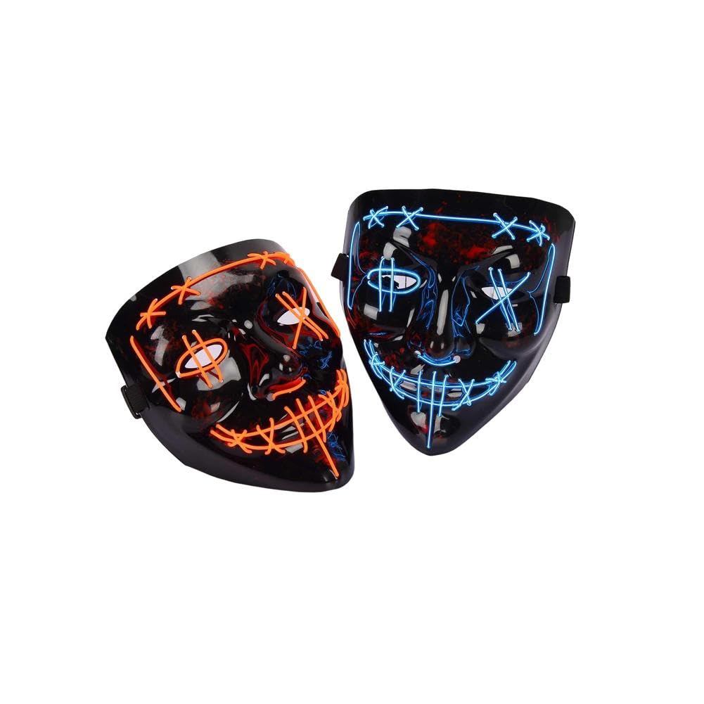 GARVEE LED Light Up Halloween Mask – 2 Pack Scary Masquerade Party Masks (Blue + Red)