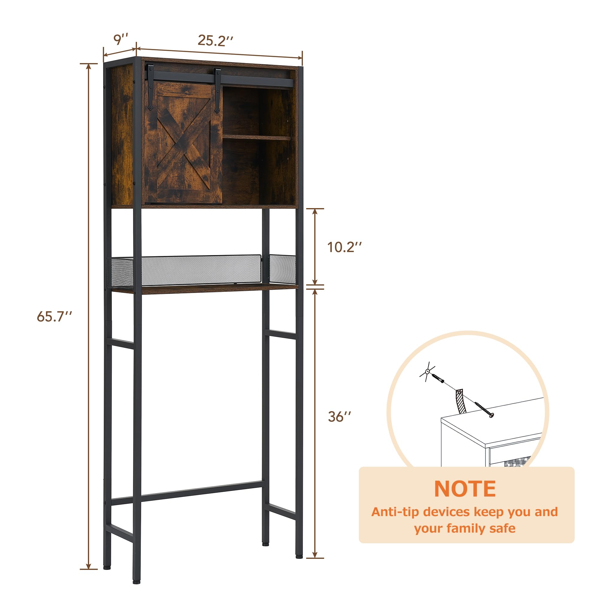 GARVEE Over The Toilet Storage Cabinet, Farmhouse Above Toilet Storage Cabinet with Sliding Door and Adjustable Shelf, Bathroom Storage Cabinet, Rustic Brown