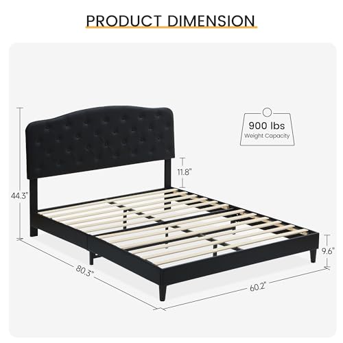 GARVEE Queen Bed Frame with Adjustable Headboard, Upholstered Leather, Button Tufted, Wooden Slat Support, Noise-Free, Black Sale