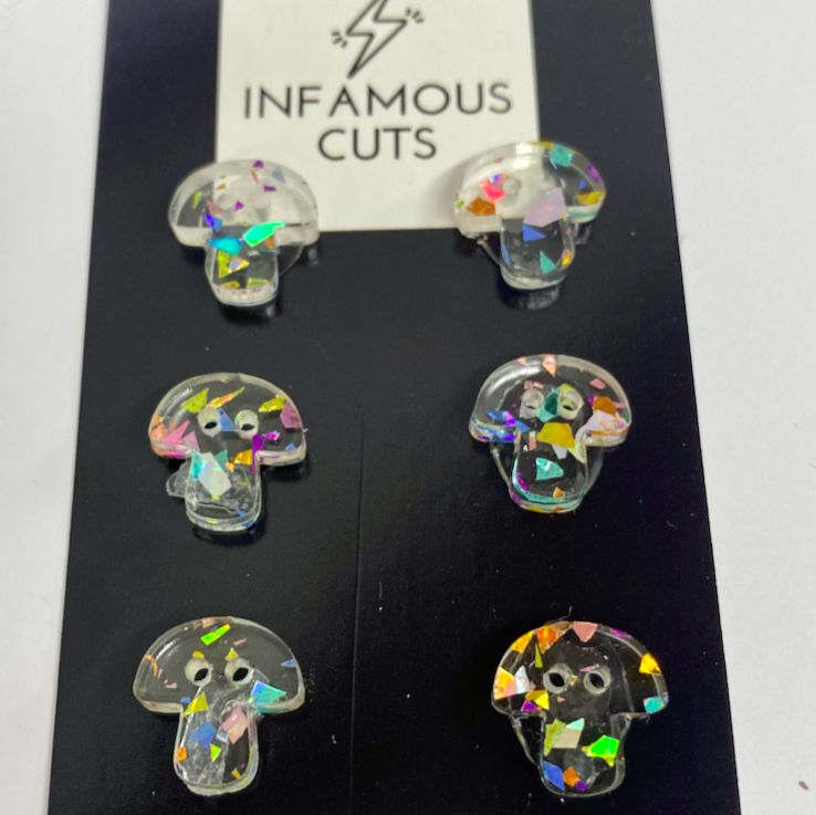 1/2″ Confetti Glitter Mushroom Acrylic Buttons