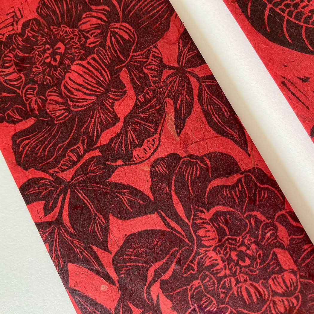 Hand-Printed Red Envelopes Peony – Red